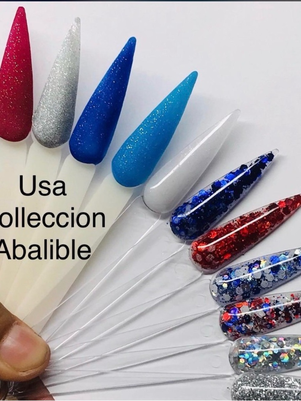 Blue & Silver USA Collection Glitter Nail acrilic - Home Party Supplies